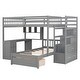 preview thumbnail 8 of 11, Versatile Full Over Twin Wood Bunk Bed w/Desk, Drawers & Shelves, Grey