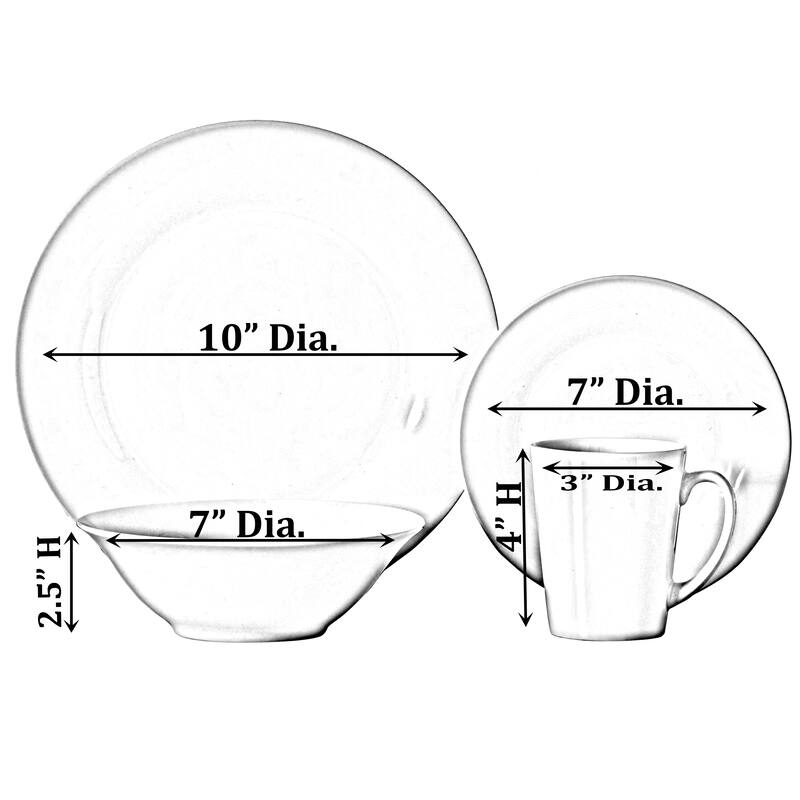 Dinewares 16 PC Rimmed Dinnerware Set for 4 Person, Mugs, Salad and Dinner Plates and Bowls Sets, White
