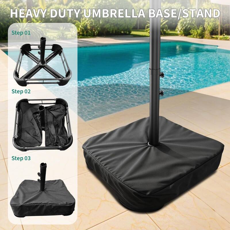 Coromose 15FT Large Patio Umbrella, with Solar Lights, for Deck Poolside Backyard