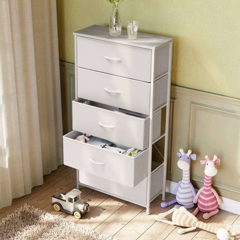 Pellebant Fabric Vertical Dresser Storage Chest Tower with 5 Drawers