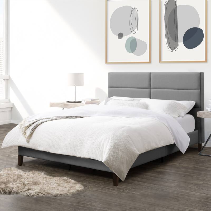 Bellevue Wide-Rectangle Panel Upholstered Bed Frame, Full - Light Grey