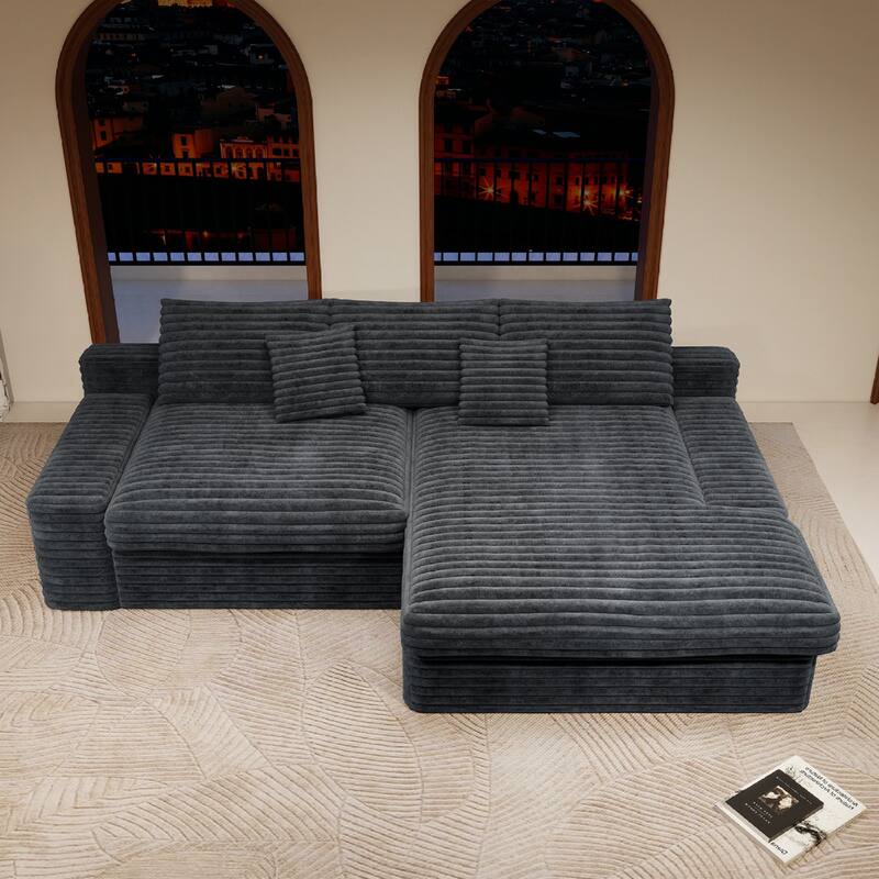 Roomfitters 118.1" Modular Sectional Sofa, 2-Piece Compressed Cloud Couch, No Assembly Required, Plush Corduroy, Grey