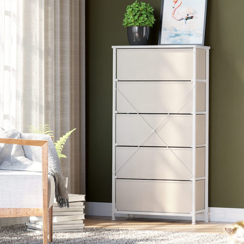 Pellebant Fabric Vertical Dresser Storage Chest Tower with 5 Drawers