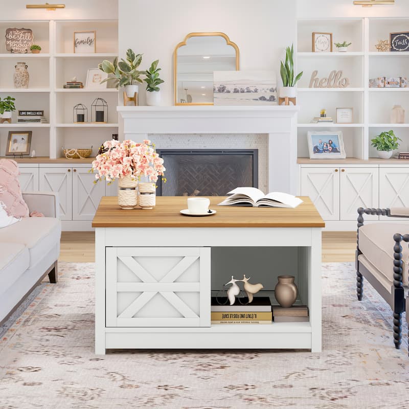 Moasis Sliding Barn Door Farmhouse Coffee Table - 31.5"