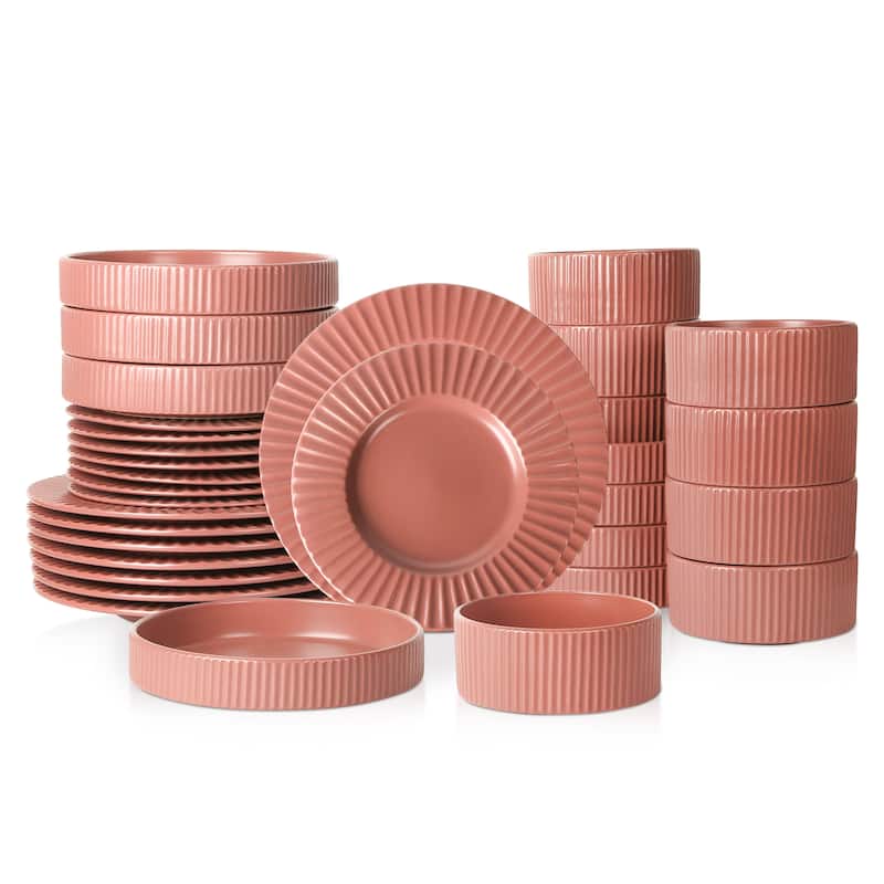 Christian Siriano Lusso Stoneware Dinnerware Set - Redwood - 32 Piece