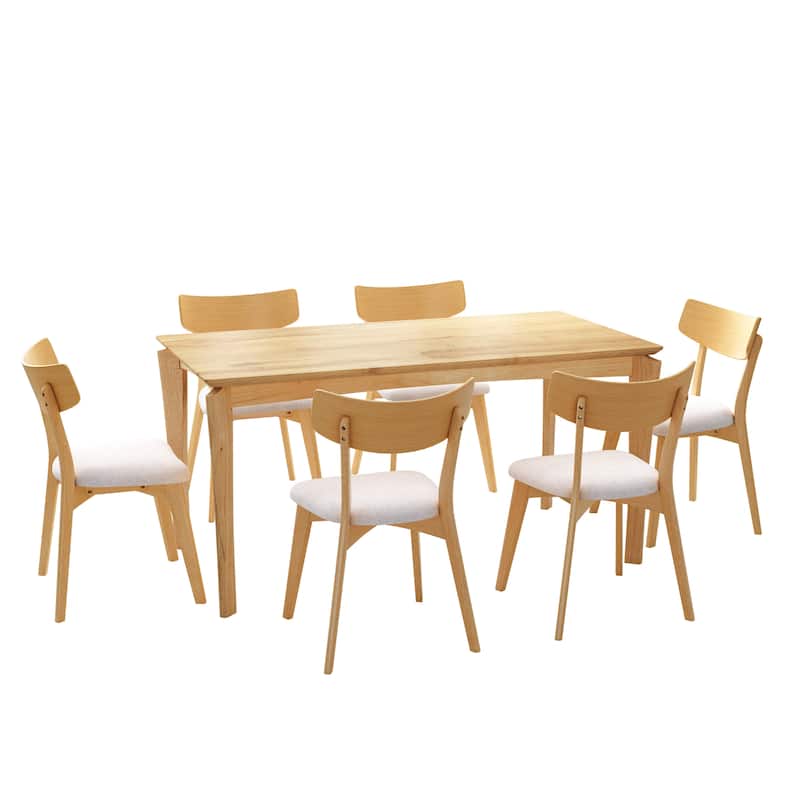 Christopher Knight Home - Thalorin Mid-Century Dining Table with Rubberwood Legs and Upholstered Chair Ensemble