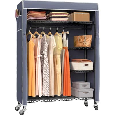 V11C Portable Rolling Clothes Rack 5 Tiers Heavy Duty Adjustable Wire Garment Rack with Lockable Wheels & Cover, Max Load 452lbs
