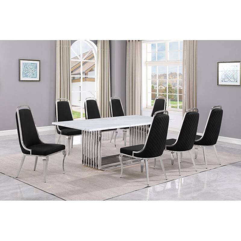 Best Quality Furniture D312/3-SC310-7 Dining Set with 79" White Marble Top