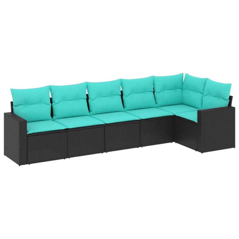 vidaXL 6/7 Piece Patio Sofa Set with Cushions Black Poly Rattan - 24.4" x 24.4" x 27.2"
