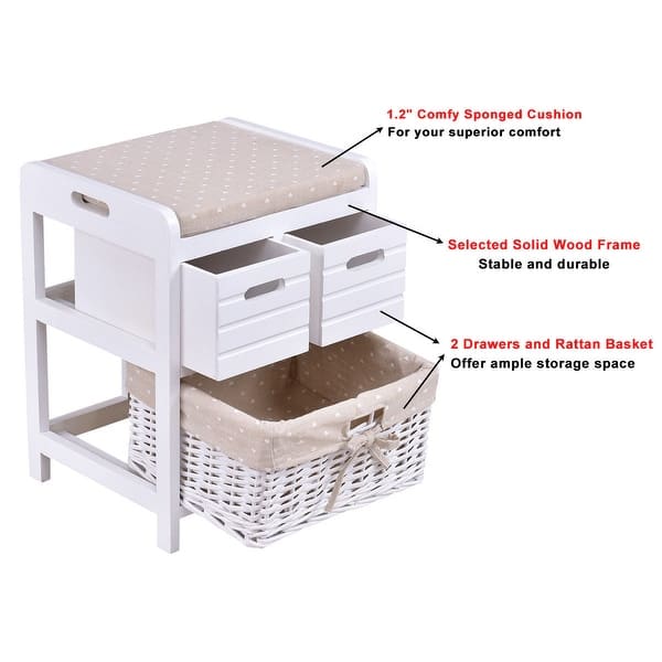 Shop Costway Wooden Storage Unit Bench Wicker Rattan Drawers