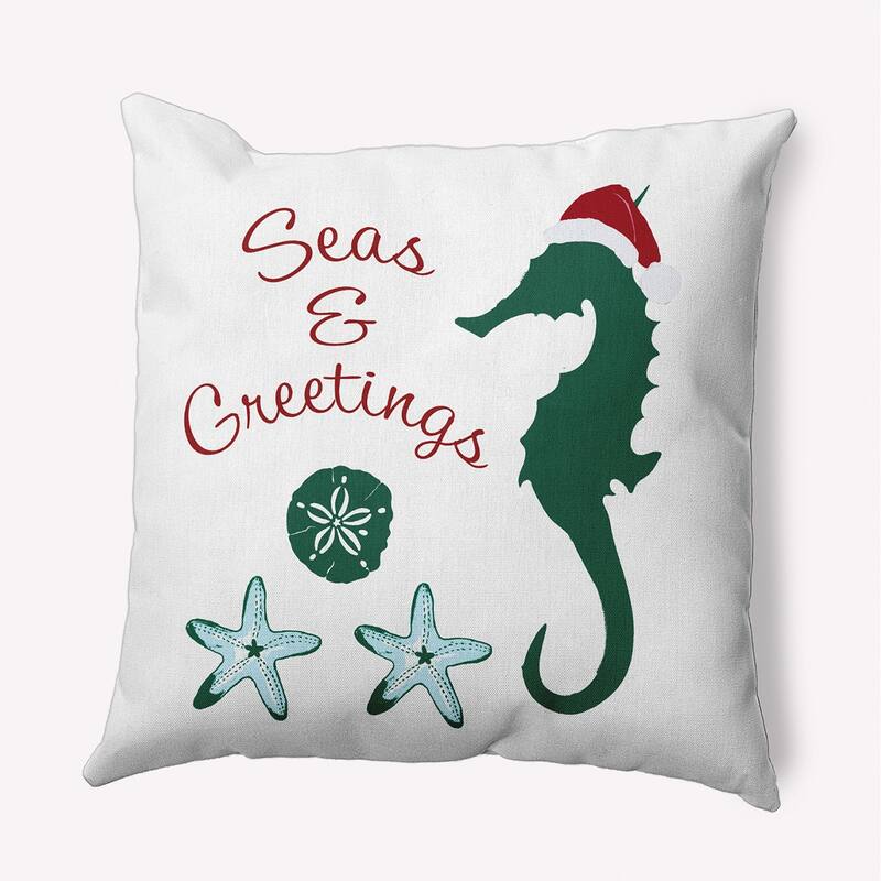 Seas and Greetings Christmas Accent Pillow - 20" x 20" - Forest Green