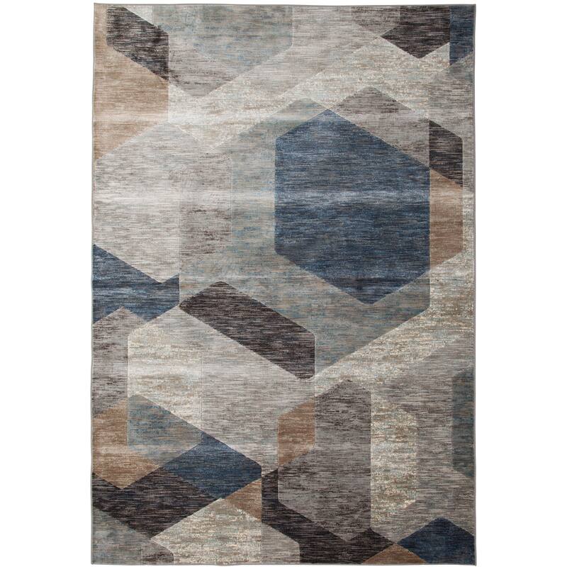 Gray/ Blue/ Natural Geometric Area Rug 5x8 Room, NonSlip NonShedding