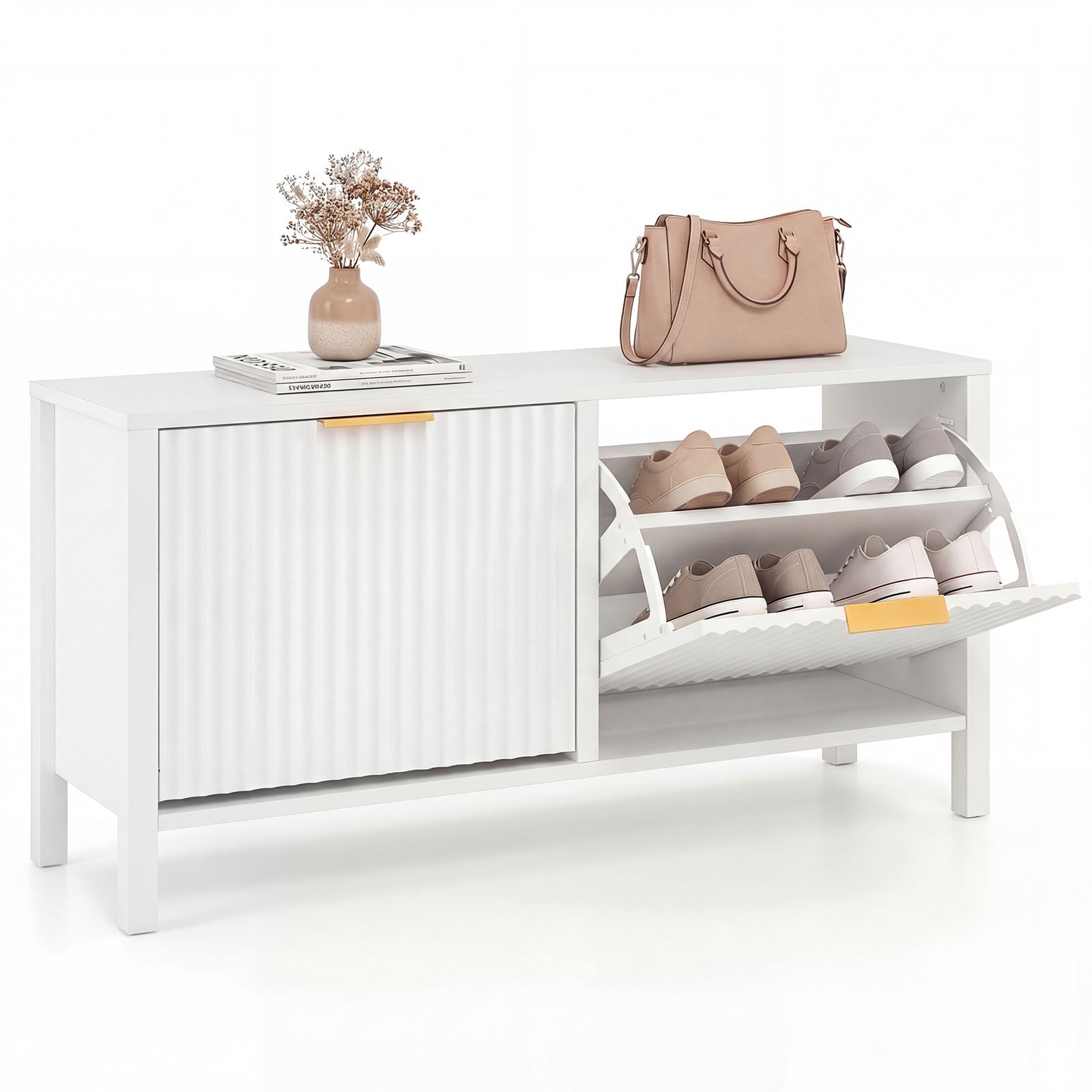 Gymax Shoe Storage Bench Narrow Wooden Entryway Bench w/ 2 Flip