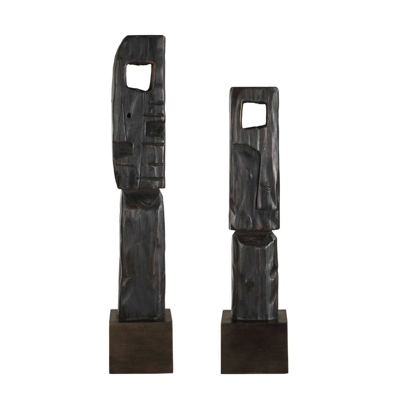 Uttermost Cipher Black Wood Totems Set/2 - 5.125"W x 4.5"D x 27.25"H