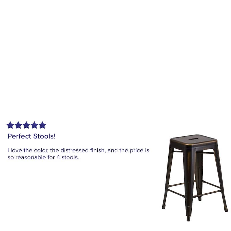 24" High Backless Distressed Metal Indoor-Outdoor Counter Height Stool