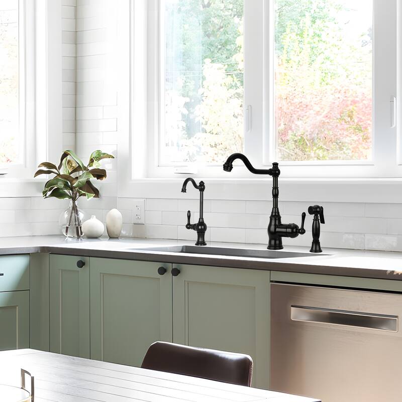 One-Handle Copper Widespread Kitchen Faucet with Side Sprayer