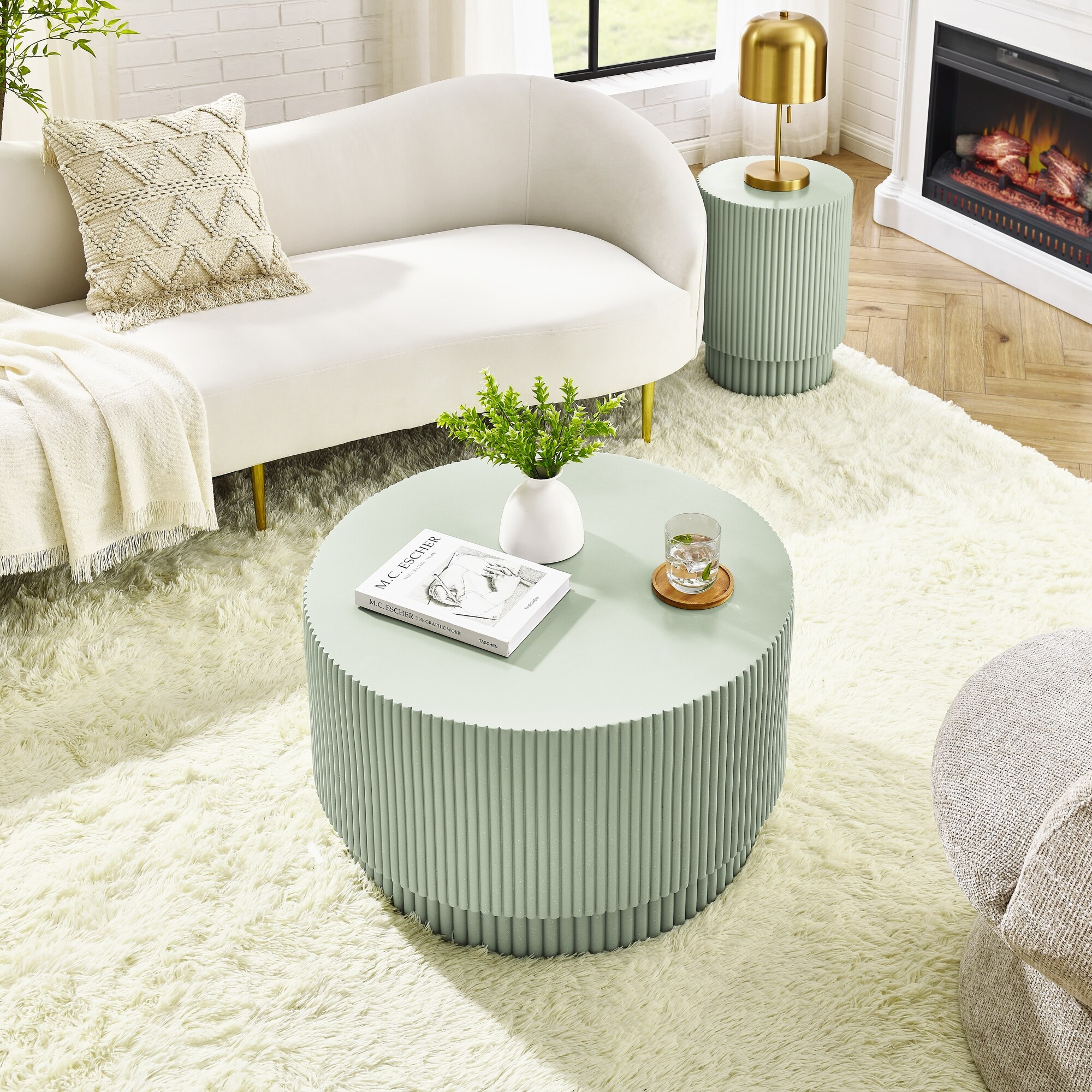 H-barrel Coffee Table Accent Center Table Light Green Cocktail