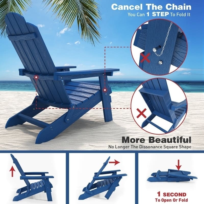 WINSOON All Weather HIPS Outdoor Folding Adirondack Chair Set Of 4