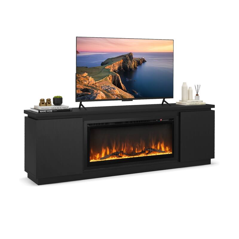 Electric Fireplace TV Stand with Adjustable-Removable Shelves and 2 Cabinets for Living Room - 70" x 14" x 24"