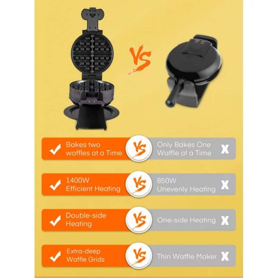 Belgian Waffle Maker 180° Flip Double Baking,Nonstick, Black On Sale