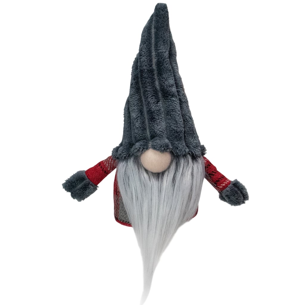 9" Red and Gray Plaid Standing Christmas Tabletop Gnome