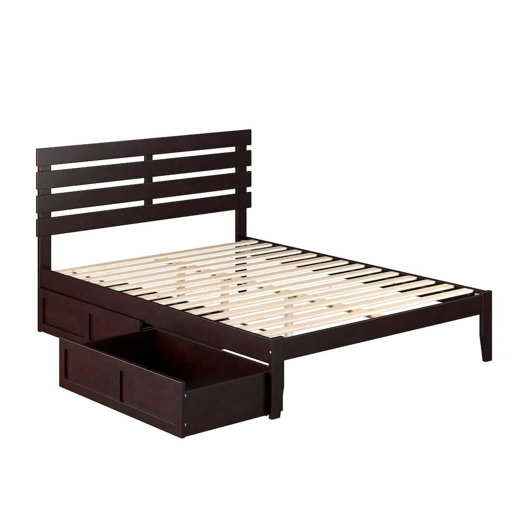 Oxford Queen Platform Bed with 2 Storage Drawers in Espresso