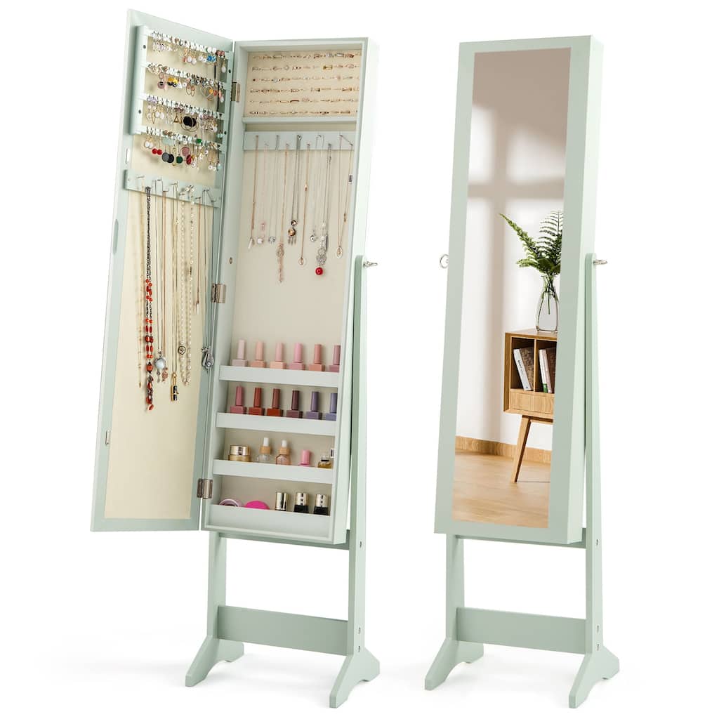 Gymax Mirrored Jewelry Armoire Standing Jewelry Cabinet w/ Full-Length