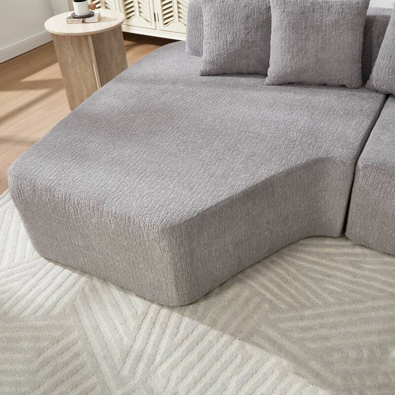 Irregular L-Shaped Modular Sectional Sofa with Chaise Lounge, Comfy Corduroy Deep Seat Cloud Couch, 3 Seat Sofa with 5 Pillows