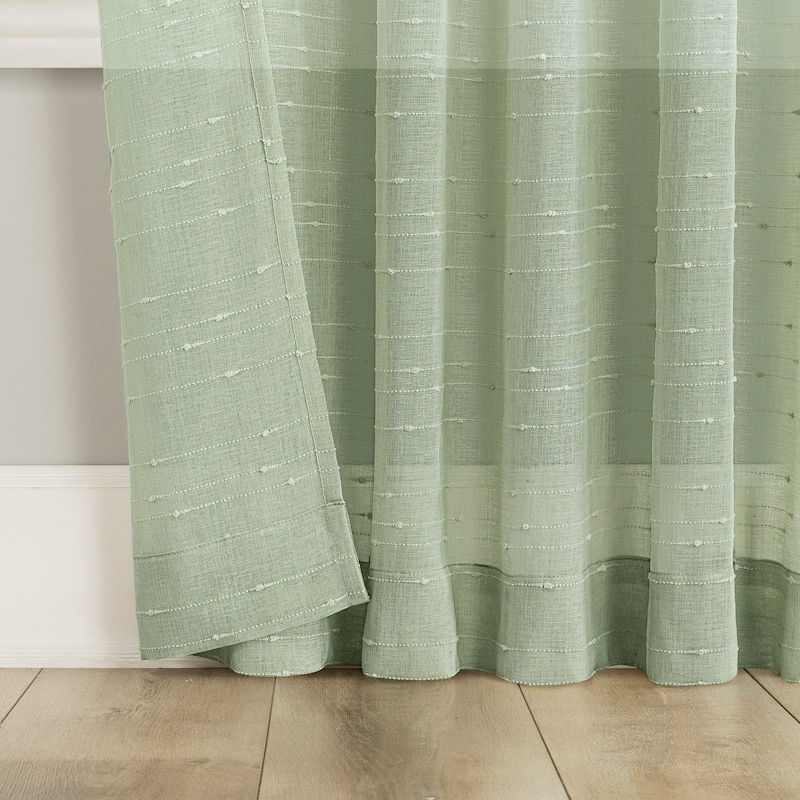 No. 918 Noemi Slub Stripe Rope Tab Semi-Sheer Tie Top Curtain Panel, Single Panel
