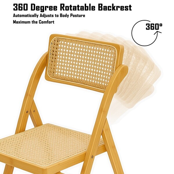 Set of 2 Scandinavian Bamboo/Rattan Folding Outdoor Chairs - On