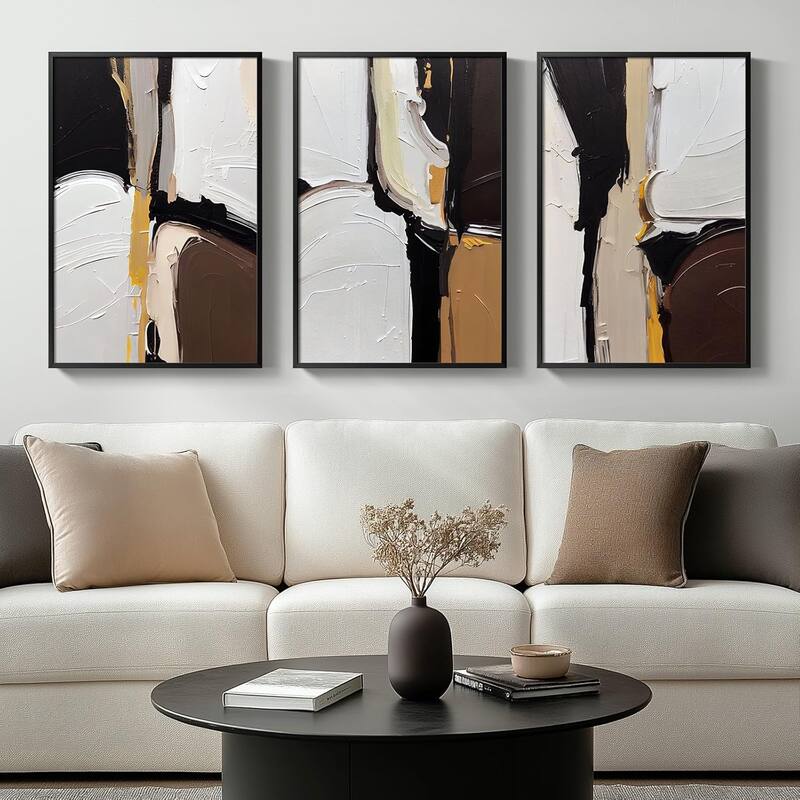 Framed Modern Abstract Black White Brown Wall Art