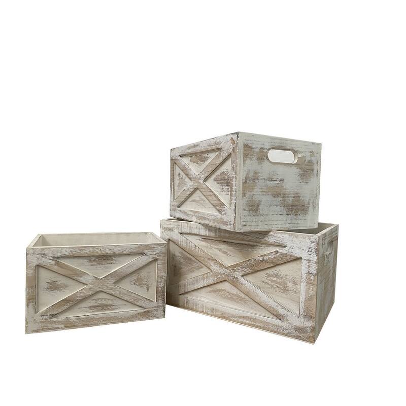 Rustic Barn Door Style Wooden Crates, Set of 3