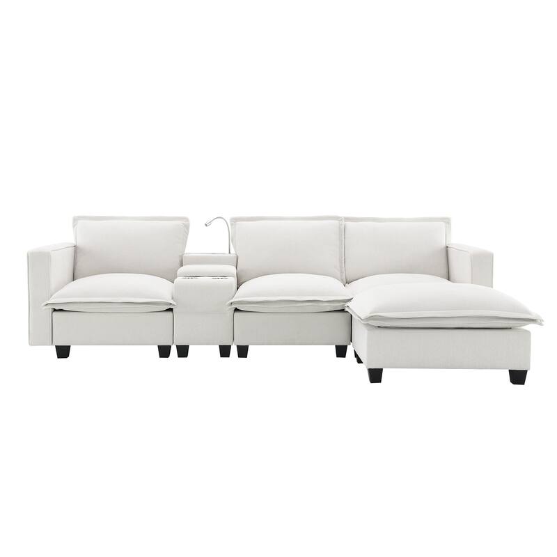 Cloud Sectional Sofa wConsole, USB, Reading Light, Cup Holder, Ottoman