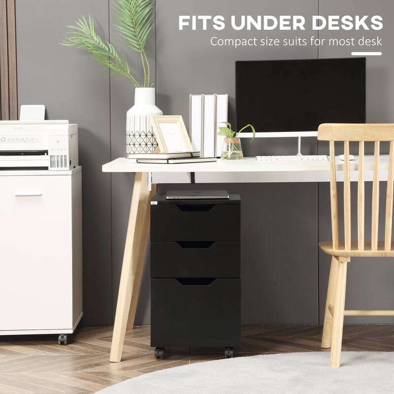 HOMCOM 3 Drawer Mobile File Cabinet, Rolling Printer Stand, Vertical Filing Cabinet