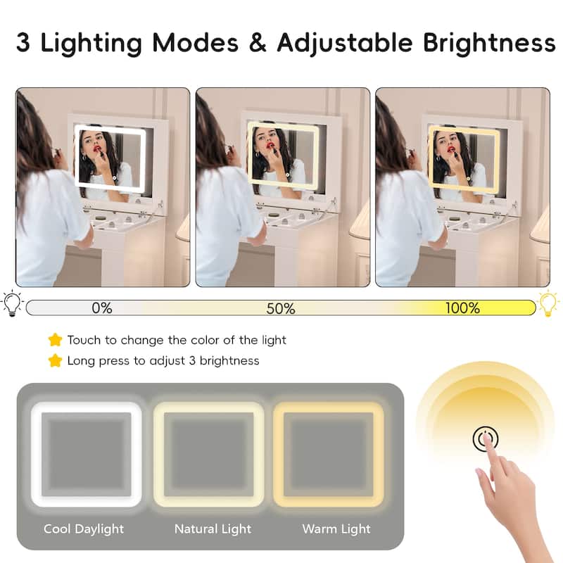 Vanity Desk with Mirror and Lights