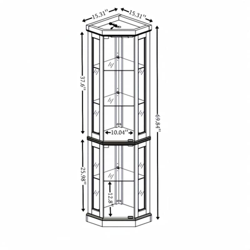 Corner Display Cabinet, Antique Collection with Glass Door, Shelves & Light