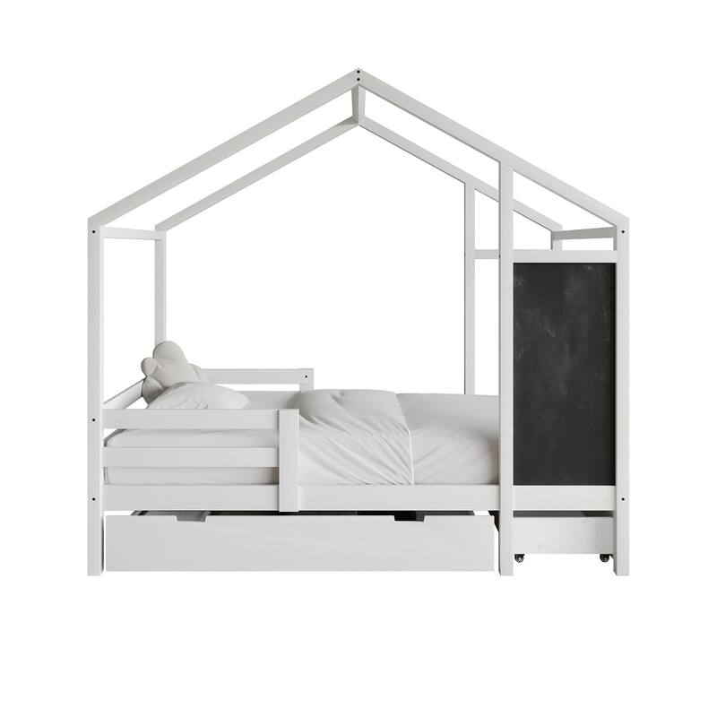 CraftPorch Mid-Century Wooden Canopy Bed - White