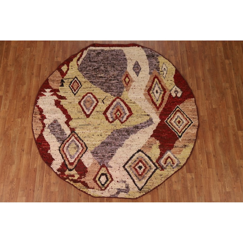 Hand Knotted Oriental 100% Wool Carpet Modern Tribal Multi-Colored Moroccan Area Rug - 6' 7'' X 6' 7''