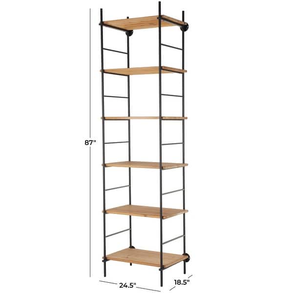 Brown Wood Rectangular 6 Level Storage Shelving Unit with Black Metal ...