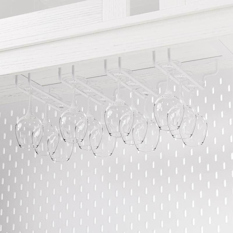 47.25'' Farmhosue Pantry Bar Cabinet in White Oak with Hutch,Power Outlet,Pegboard,Wine & Glasses Rack and 3 Drawers