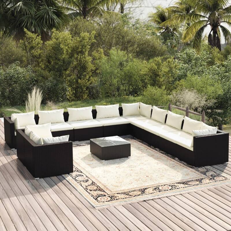vidaXL Patio Lounge Set Outdoor Sectional Sofa Set Table Garden Poly Rattan