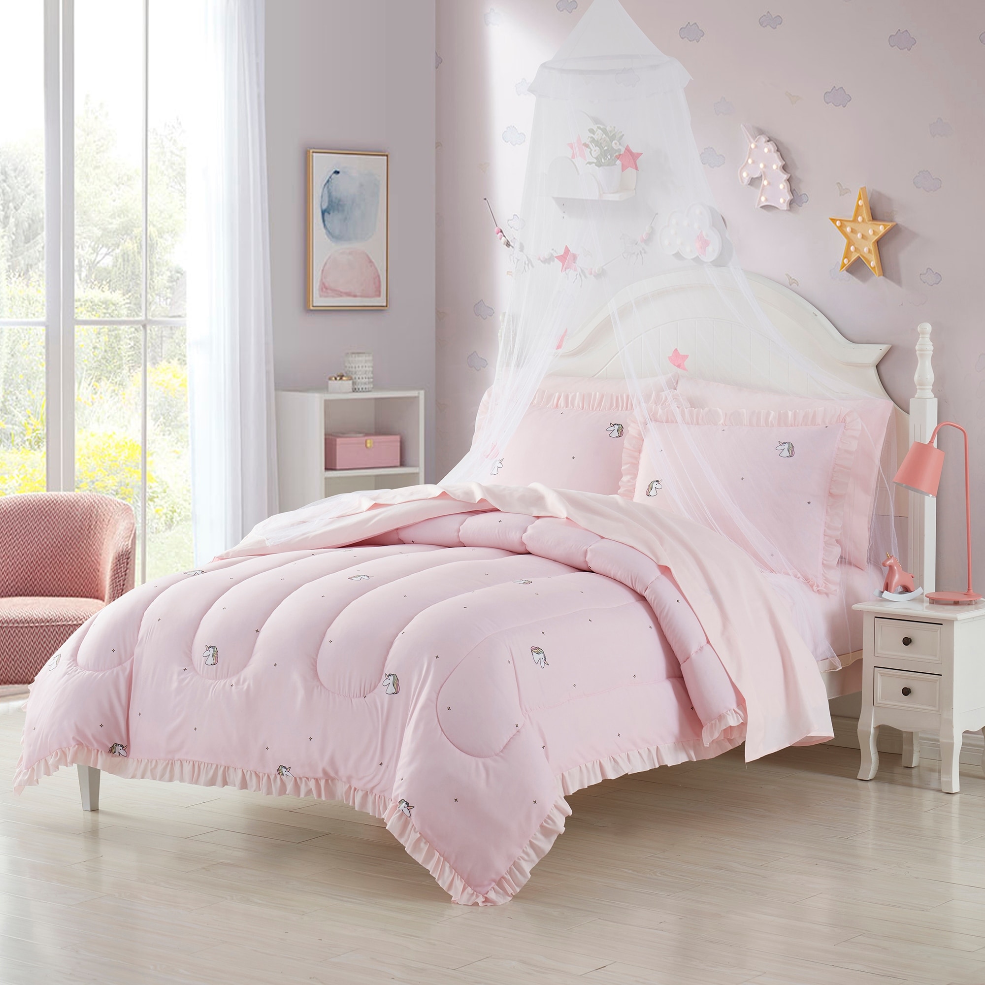 Kids Rainbow Unicorn Bed in a Bag 5 Piece Comforter Sham Sheet Set