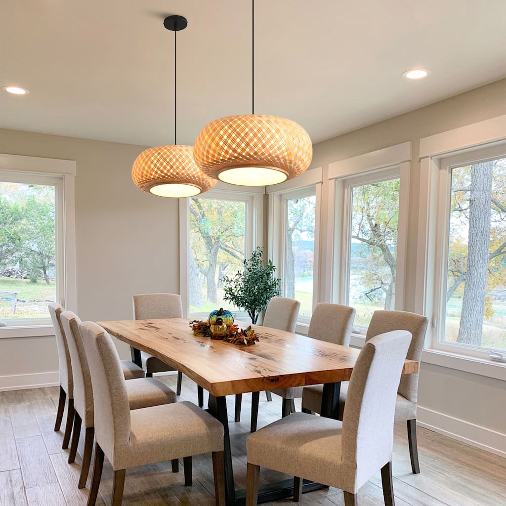 16" Bohemian Natural Bamboo Round Handmade Adjustable Pendant Chandelier