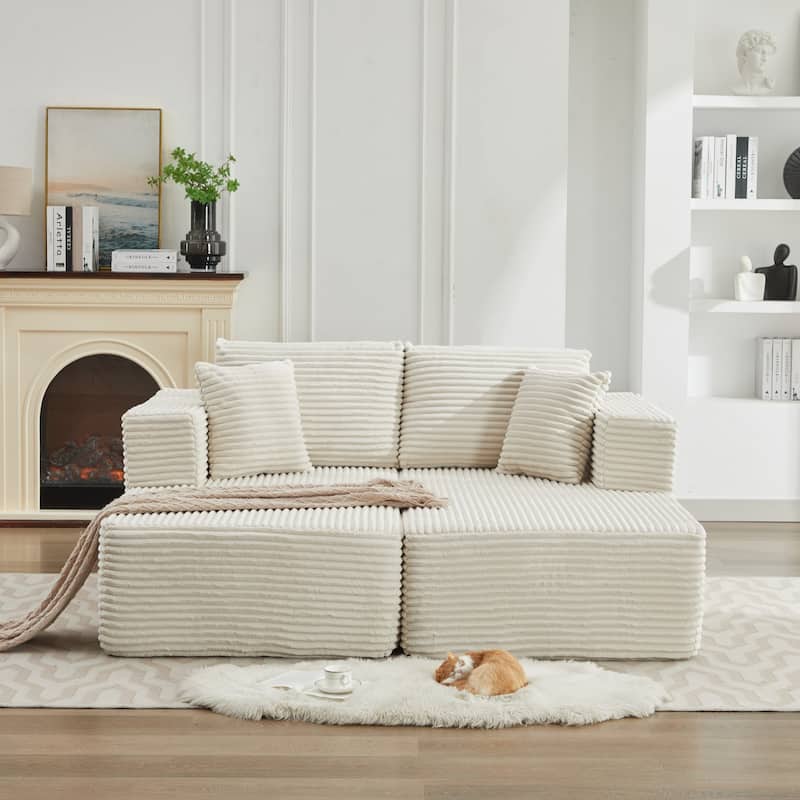 Roomfitters Modular Sectional Sofa, Deep Seat Double Chaise Cloud Couch with Plush Corduroy Upholstery - Beige