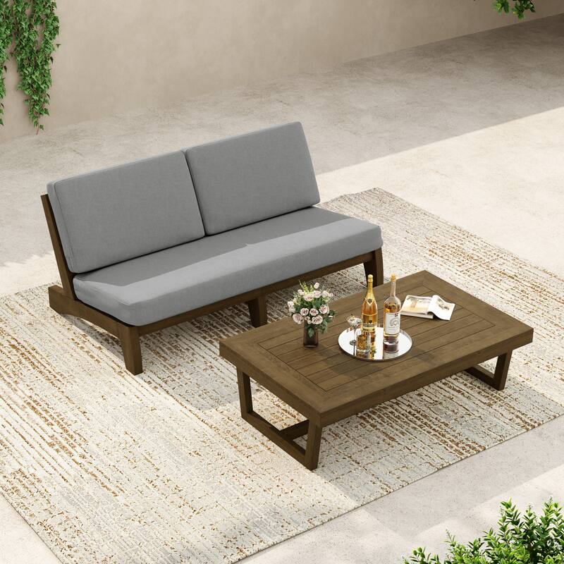 3-Seat Outdoor Sofa Set with Solid Wood Coffee Table, Weather-Resistant Cushions