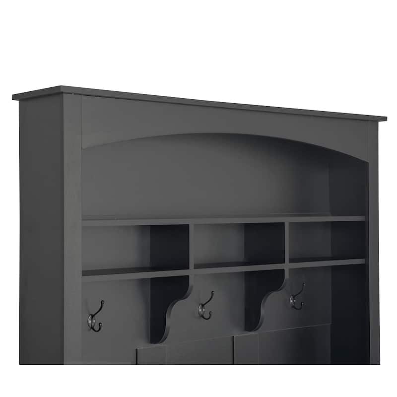 Hall Tree with Bench and Shoe Storage, Wooden Storage Bench with 3 Hanging Hooks, Mudroom Organizer with Shelves