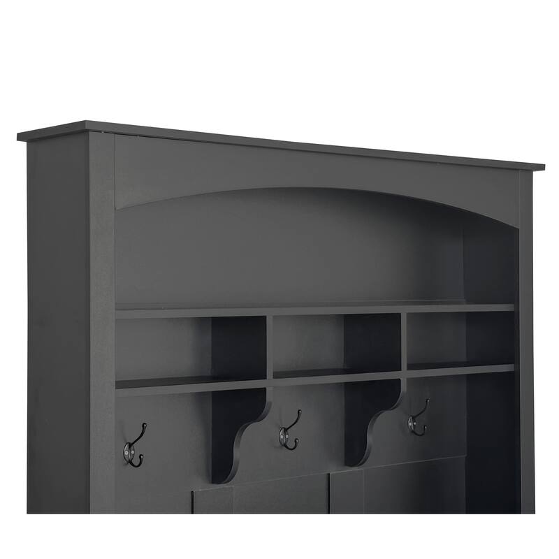 Modern Coat Rack with Bench and Shoe Storage 3 Hooks and Open Storage Space for Entryways, Hallways and Living Rooms