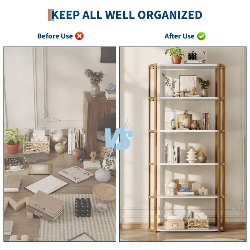 71 Inch Tall Bookshelf, 6 Tier Industrial Bookcase with Heavy Duty Metal Frame, Slim Farmhouse Storage Shelves