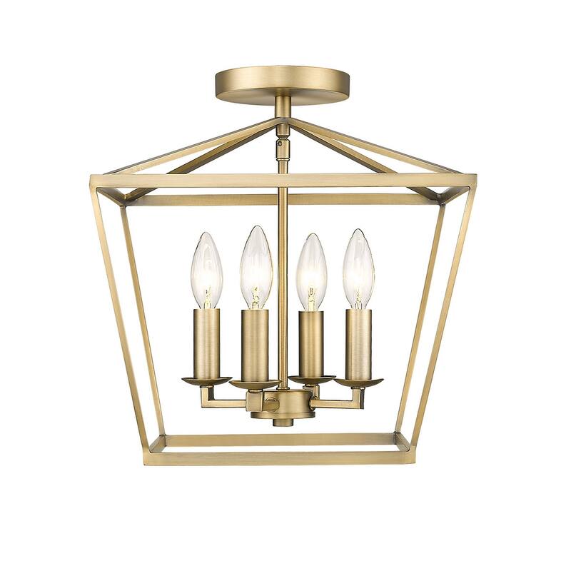 Farmhouse Aged Brass Mini Semi-Flush Lantern Pendant