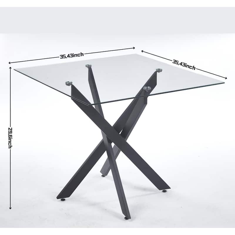 GDFStudio - Luminara Modern Contemporary 35.4" Square Tempered Glass Dining Table with Cross Base - 35.43"L
